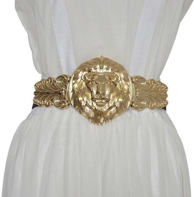 Lionne d'Or: Ceinture Élastique Féminine, Boucle Lion, Élégance et Style Assurés!